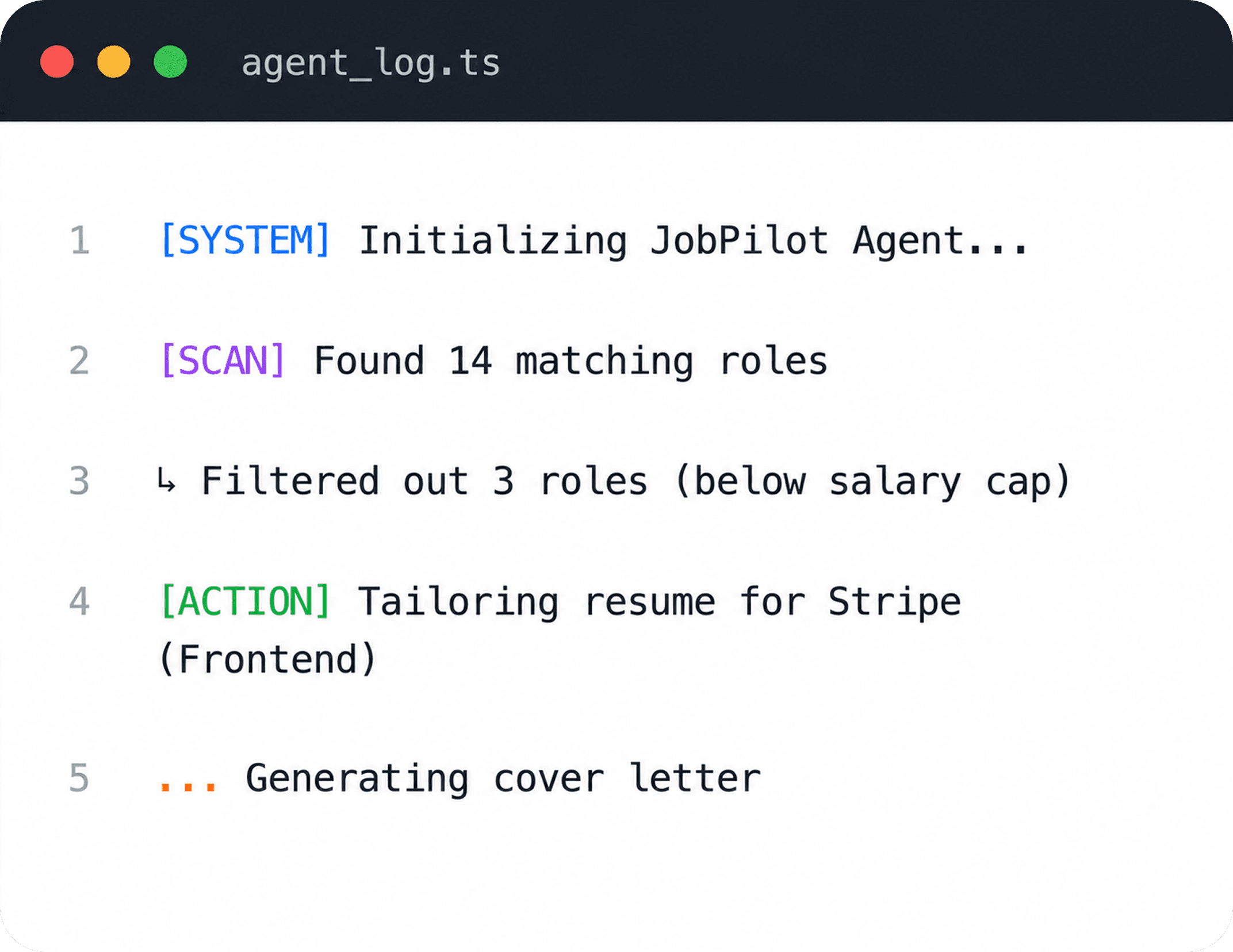 JobPilot agent activity log